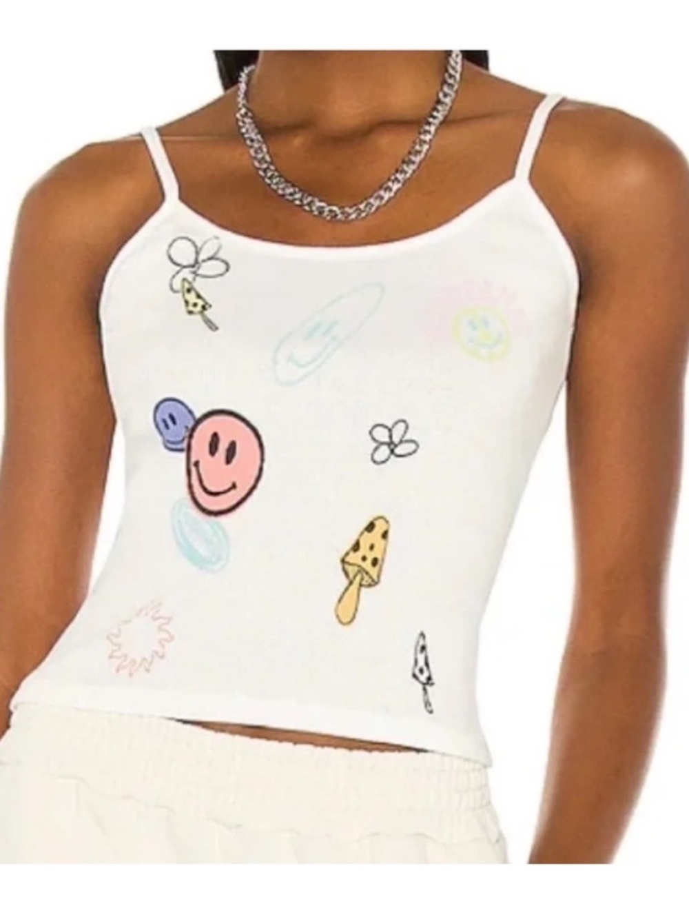 Daydreamer Dreamscape Ribbed Spaghetti Tank in Vintage White Large NEW
